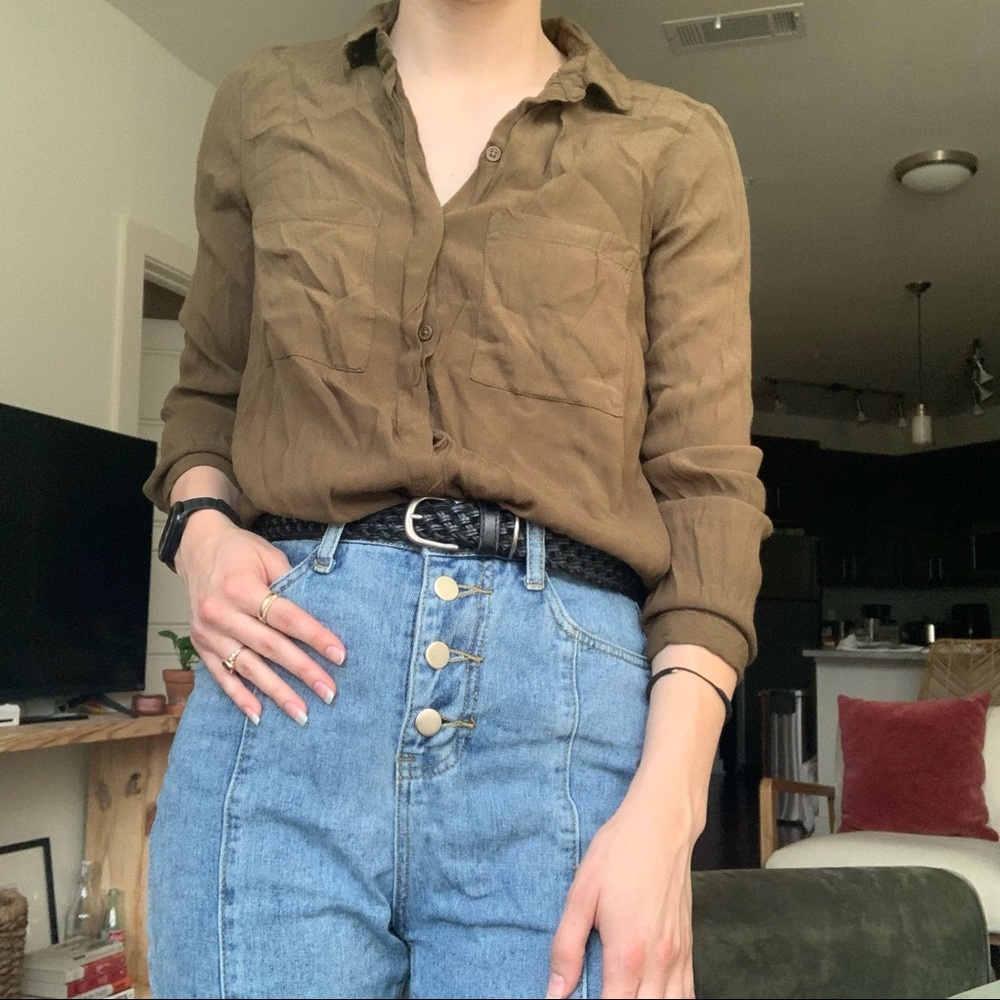 Army Green Button Down Blouse